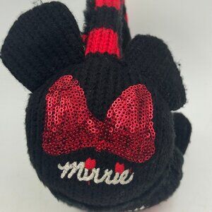 Disney Minnie Mouse Ear Muffs Sequins Girls Sz 4-16 Black Red Acrylic Knit